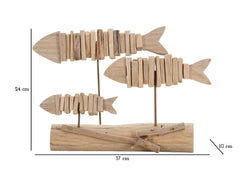 Escultura de pez en madera con base de madera
