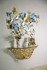 Consola de pared semicircular Mariposas Metal Dorado y Cristal