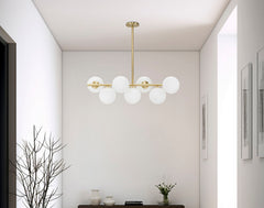 Lámpara de techo 7 luces Glamy metal dorado y esferas de cristal blanco