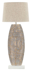 Lampe de table en résine Eclips Tower abat-jour en tissu Beige