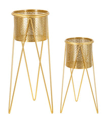 Portamacetas de metal dorado, juego de 2 piezas decorado con esculturas redondas irregulares
