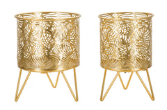 Porte-vase en métal doré avec décorations feuilles set de 2