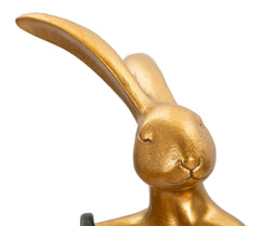 Lámpara de mesa de resina dorada, modelo Conejo, pantalla de tela blanca