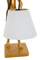 Lámpara de mesa de resina dorada, modelo Conejo, pantalla de tela blanca