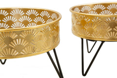 Porte-vase en métal doré Zanny avec support en métal noir, ensemble 2 pcs