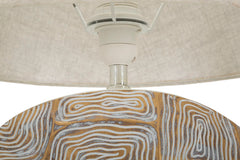 Lampe de table en résine décor géométrique abat-jour tissu beige