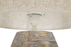 Lampe de table en résine Eclips Tower abat-jour en tissu Beige