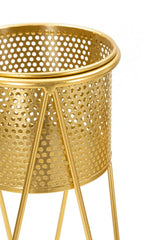 Portamacetas de metal dorado, juego de 2 piezas decorado con esculturas redondas irregulares