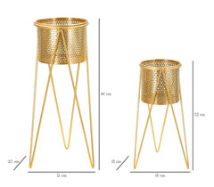Portamacetas de metal dorado, juego de 2 piezas decorado con esculturas redondas irregulares