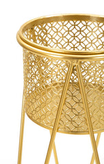 Soporte para jarrón de metal dorado decorado con esculturas redondas - Juego de 2 piezas