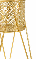 Soporte para jarrón de metal dorado decorado con esculturas redondas - Juego de 2 piezas