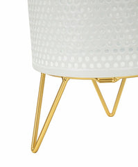 Set de 2 porta-macetas redondos de metal blanco y soporte de metal dorado