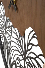 Reloj de pared redondo de madera metalizada con decoración de hojas