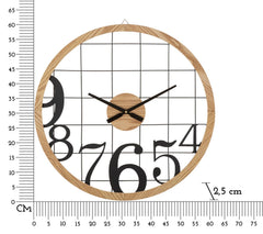 Horloge murale ronde en métal et bois