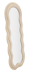 Espejo de pared Miki de madera revestida con tela de terciopelo crema