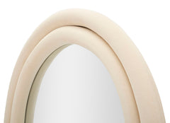 Espejo de pared en forma de arco Cloe de madera cubierta de terciopelo crema
