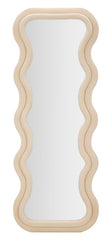 Espejo de pared con marco de madera y tela crema ondulada