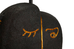 Lámpara de mesa Tribal Resina Negra pantalla Tela Gris