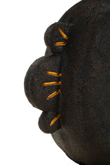 Lámpara de mesa Tribal Resina Negra pantalla Tela Gris