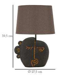 Lámpara de mesa Tribal Resina Negra pantalla Tela Gris