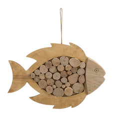 Escultura colgante Peces de madera redonda