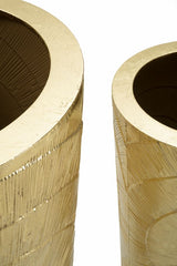 Floreros de metal dorado, juego de 3, con decoraciones circulares en relieve