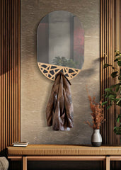 Espejo de pared Abiti decoraciones de madera y 3 ganchos