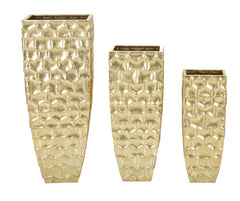 Soporte para jarrón cuadrado, juego de 3 piezas, metal dorado con decoraciones en relieve