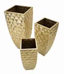 Soporte para jarrón cuadrado, juego de 3 piezas, metal dorado con decoraciones en relieve