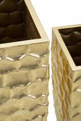 Soporte para jarrón cuadrado, juego de 3 piezas, metal dorado con decoraciones en relieve