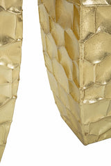 Soporte para jarrón cuadrado, juego de 3 piezas, metal dorado con decoraciones en relieve