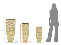 Soporte para jarrón cuadrado, juego de 3 piezas, metal dorado con decoraciones en relieve