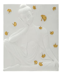 Panneau mural Bouddha résine 3D feuilles dorées