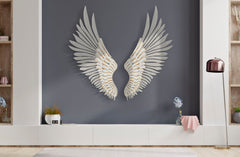 Paneles decorativos de pared 3D Alas Blancas de metal y madera (conjunto de 2 piezas)