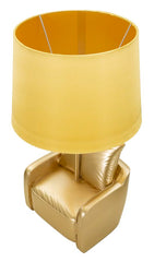 Lámpara de mesa Mid-Century de resina dorada con pantalla de tela ocre amarillo
