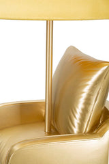 Lámpara de mesa Mid-Century de resina dorada con pantalla de tela ocre amarillo