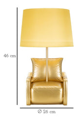 Lámpara de mesa Mid-Century de resina dorada con pantalla de tela ocre amarillo