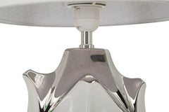 Lampe de table céramique blanche et grise abat-jour en tissu blanc