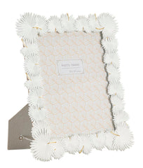 Cadre photo rectangulaire résine feuilles blanches