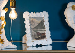 Marco de fotos rectangular de resina Hoja de Palma Blanca adorno dorado
