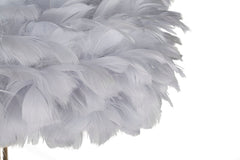 Lámpara de pie de metal dorado pantalla de plumas sintéticas Gris