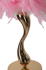 Lámpara de mesa Chariot Metal Dorado Pantalla Plumas Sintéticas Rosas