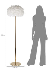Lámpara de pie Slim de metal dorado y pantalla de plumas sintéticas blancas