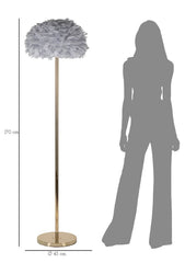 Lámpara de pie de metal dorado pantalla de plumas sintéticas Gris
