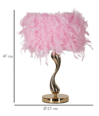 Lámpara de mesa Chariot Metal Dorado Pantalla Plumas Sintéticas Rosas