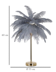 Lampe de table métallique doré abat-jour plumes blanches