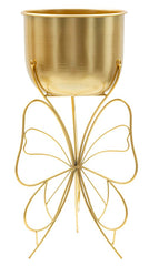 Soporte de jarrón de metal dorado con base en forma de mariposa