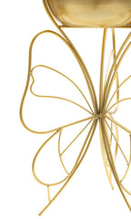Soporte de jarrón de metal dorado con base en forma de mariposa