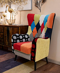 Sillón Imperial de madera y tela patchwork