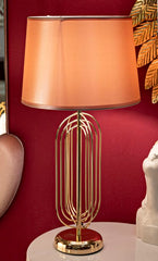 Lampe de table Krista métal doré abat-jour tissu rose